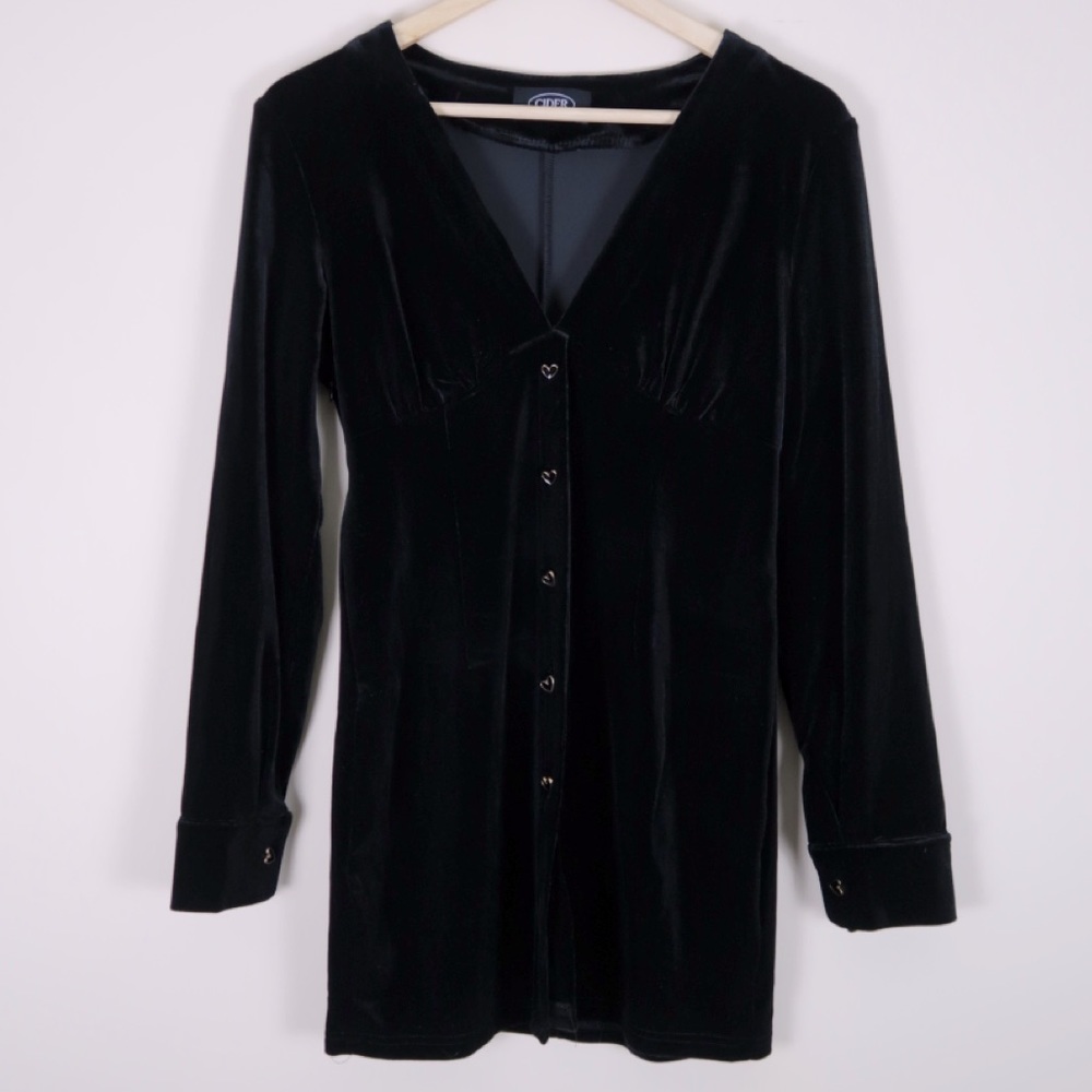 Velvet Button Up Dress with Heart Buttons